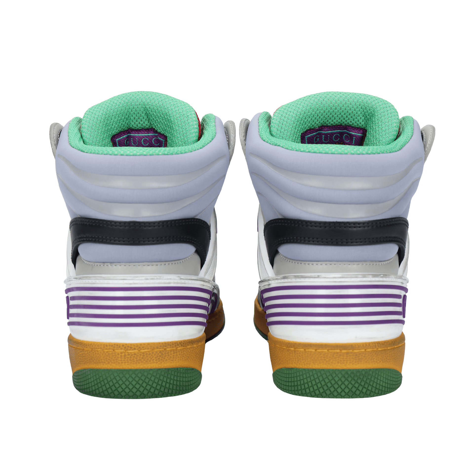 Ретро баскетбольные кроссовки Gucci Basket High Top Black White Yellow - изображение 4