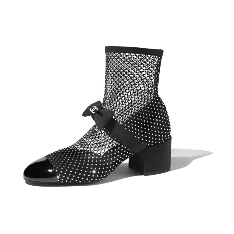 Сапоги CHANEL Fishnet Sleeve Block Heel Ankle Boots Black - изображение 3