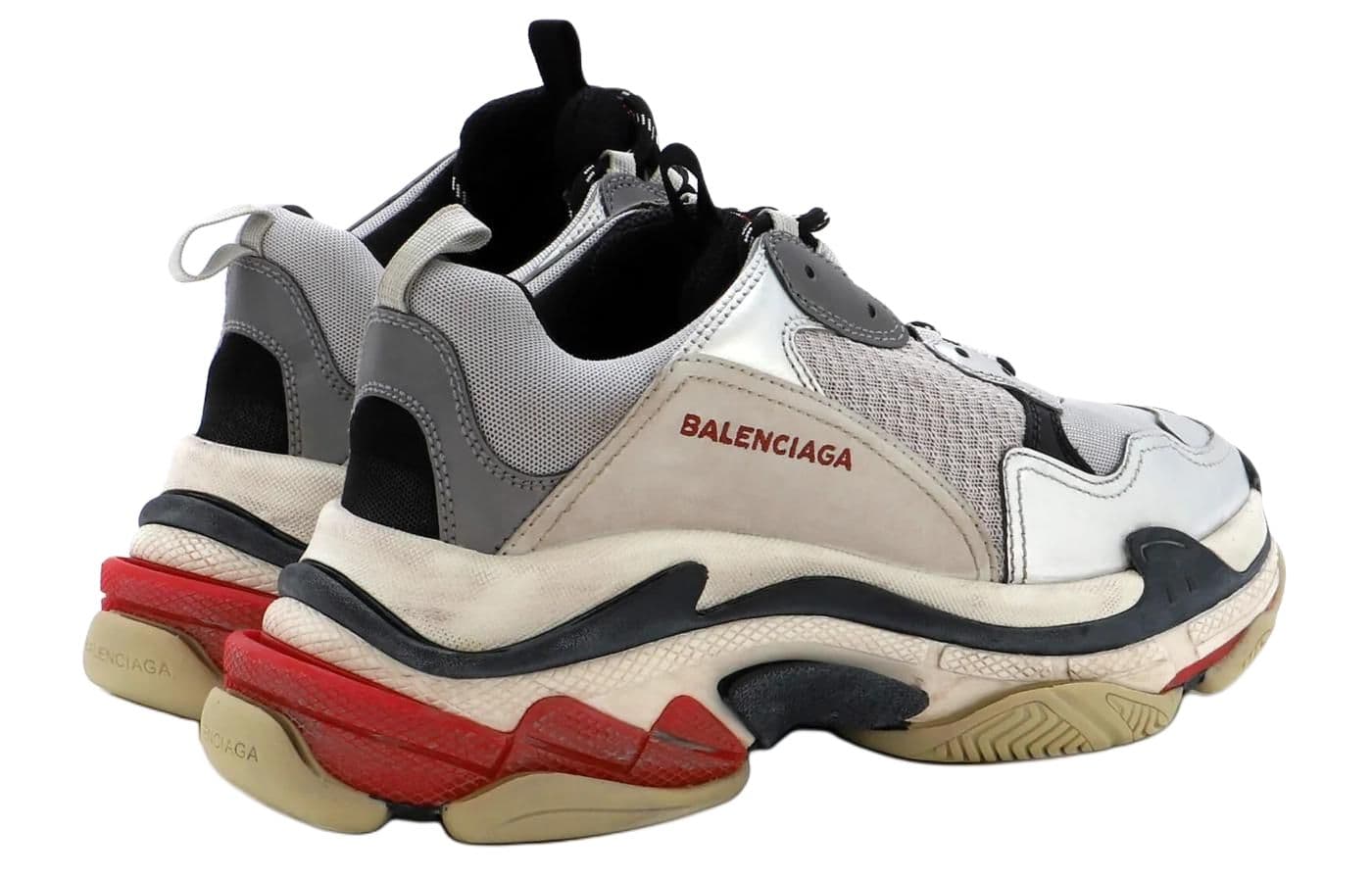 Кроссовки Balenciaga Triple S Low Топ Кроссовки с Толстой Подошвой Женские Красные Серебряные с Эффектом Потертости - изображение 3
