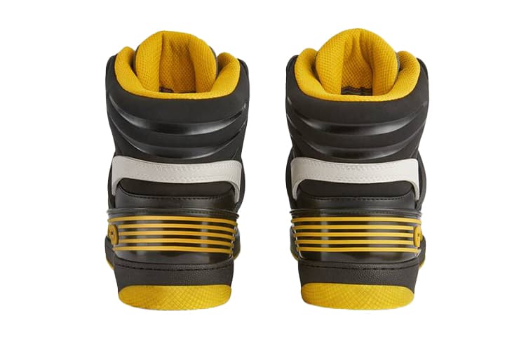 Ретро баскетбольные кроссовки Gucci Basket High-Top Retro Basketball Shoes Black White Yellow - изображение 4
