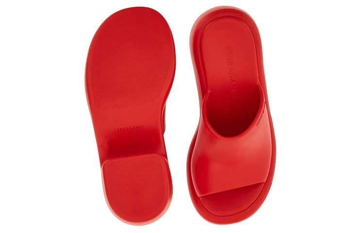 Сандалии Ferragamo Резиновые Тапочки Slide Женские Красные - изображение 5