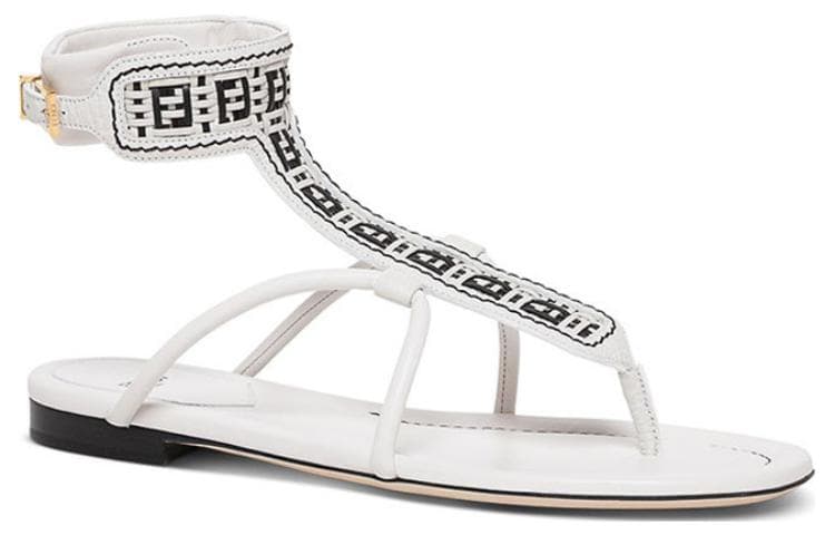Шлёпанцы FENDI FF INTERLACE Кожа Одинарные Шнуровые Сандалии Женские Белые - изображение 3
