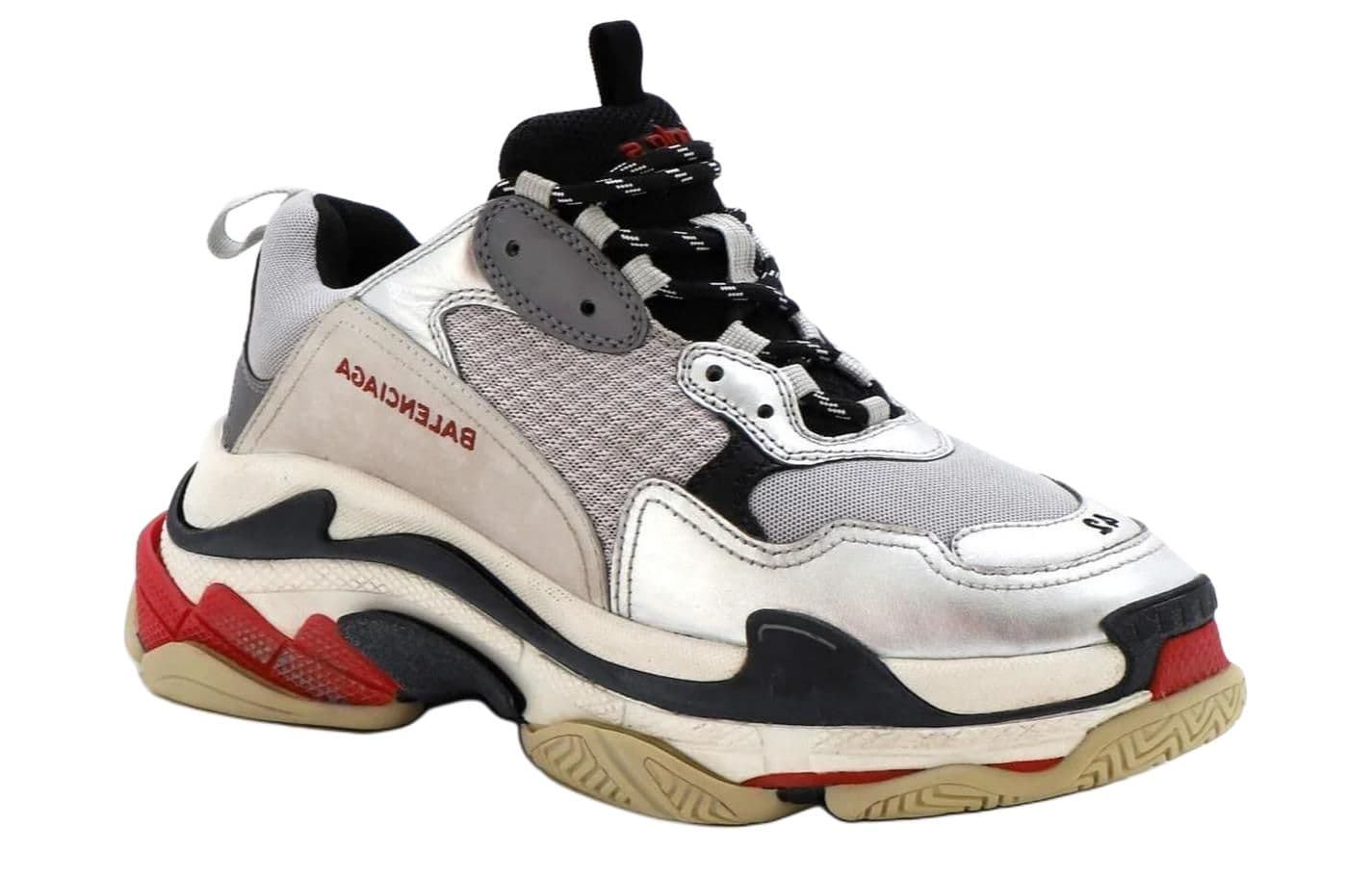 Кроссовки Balenciaga Triple S Low Топ Кроссовки с Толстой Подошвой Женские Красные Серебряные с Эффектом Потертости - изображение 2