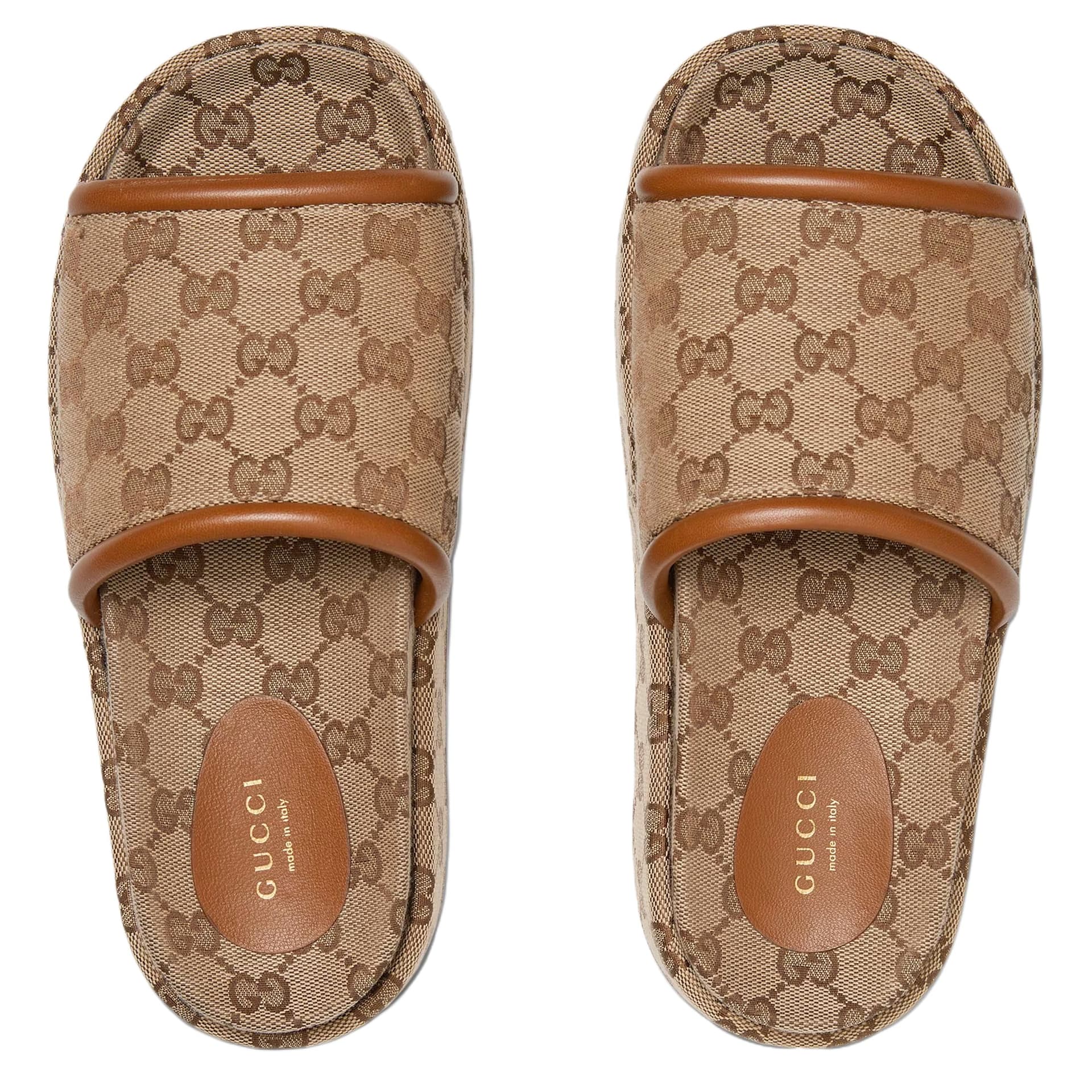 Сандалии Gucci Шлепанцы 3 см Женские Бежевый Темно-коричневый - изображение 5