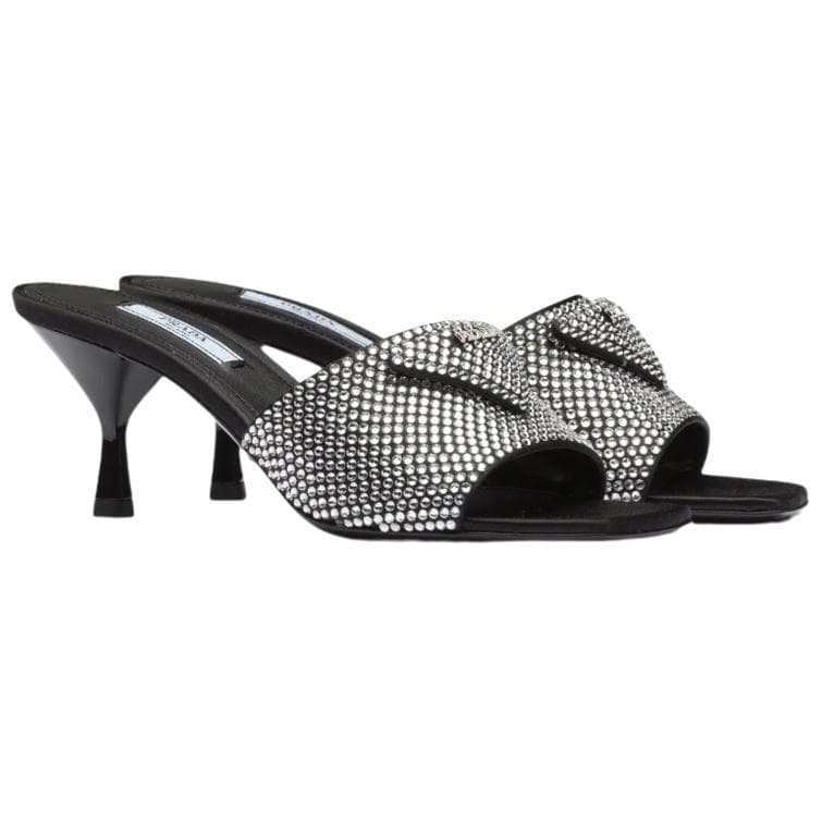 Сандалии Prada Crystal Satin Wedge Sandals Black - изображение 3