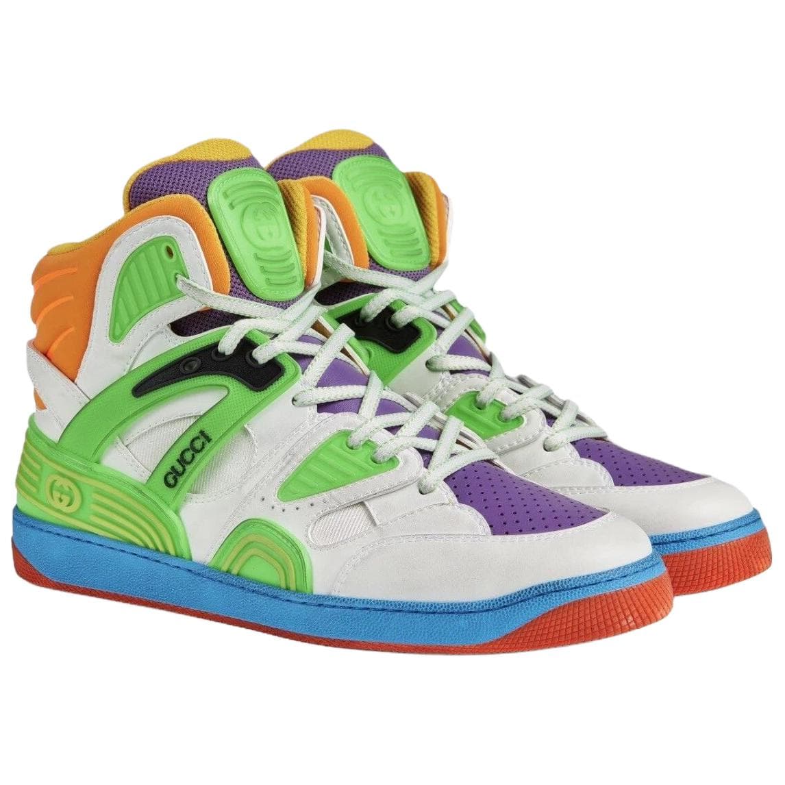 Ретро баскетбольные кроссовки Gucci Basket High Top White Green Purple - изображение 3