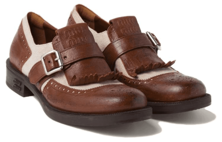 Miu Miu Round Toe Leather Dress Shoes Brown Gray - изображение 3
