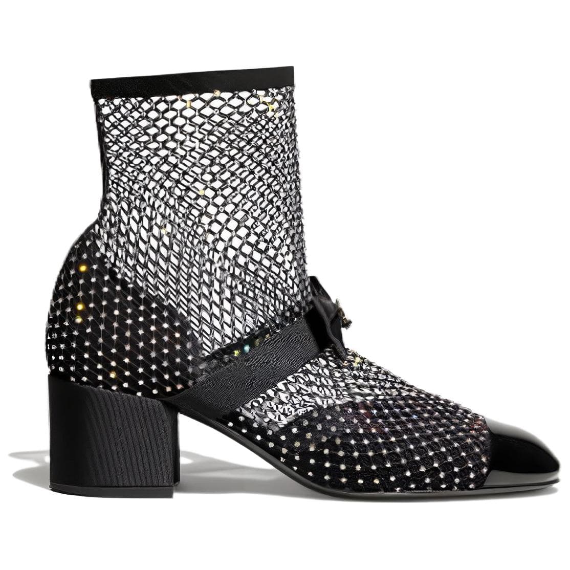 Сапоги CHANEL Fishnet Sleeve Block Heel Ankle Boots Black - изображение 2