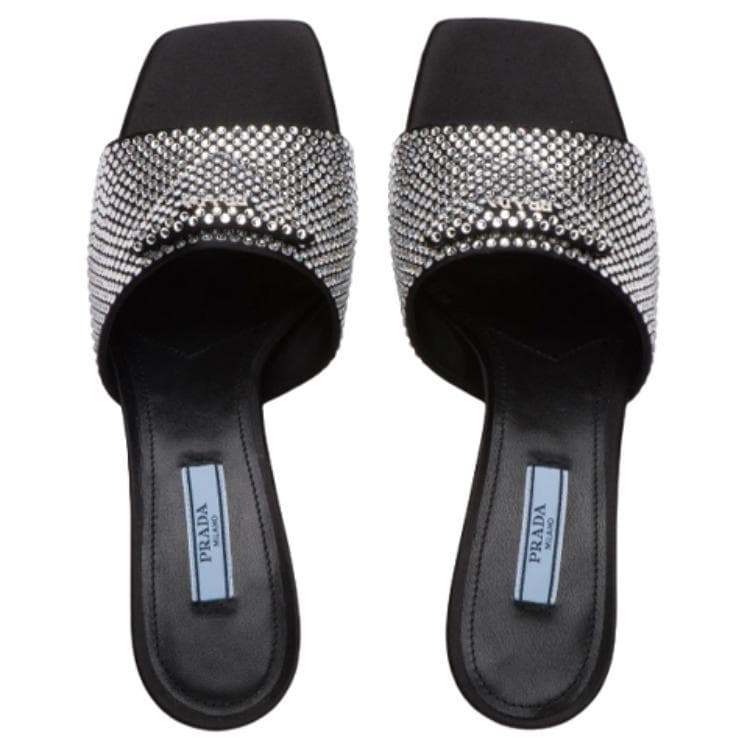 Сандалии Prada Crystal Satin Wedge Sandals Black - изображение 5
