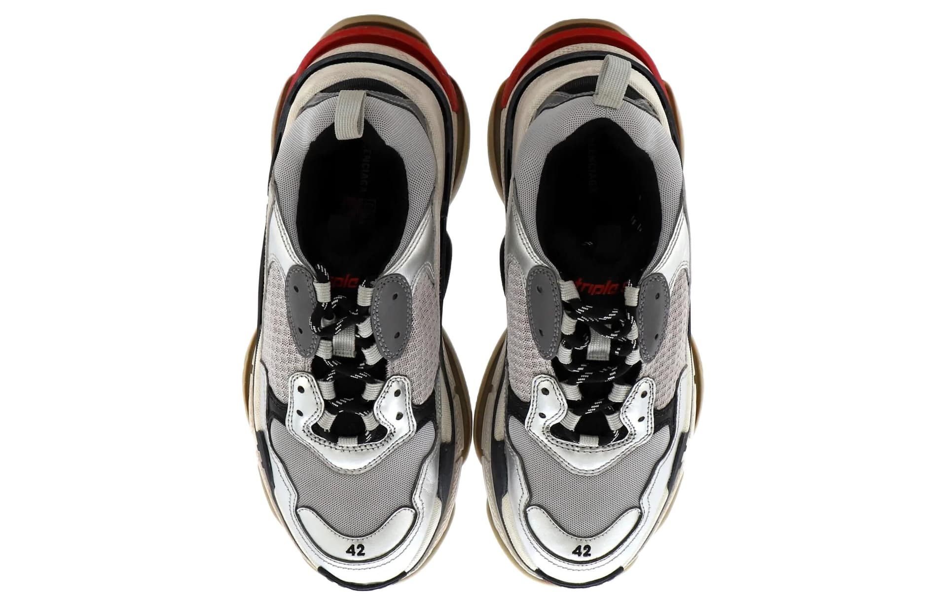 Кроссовки Balenciaga Triple S Low Топ Кроссовки с Толстой Подошвой Женские Красные Серебряные с Эффектом Потертости - изображение 4