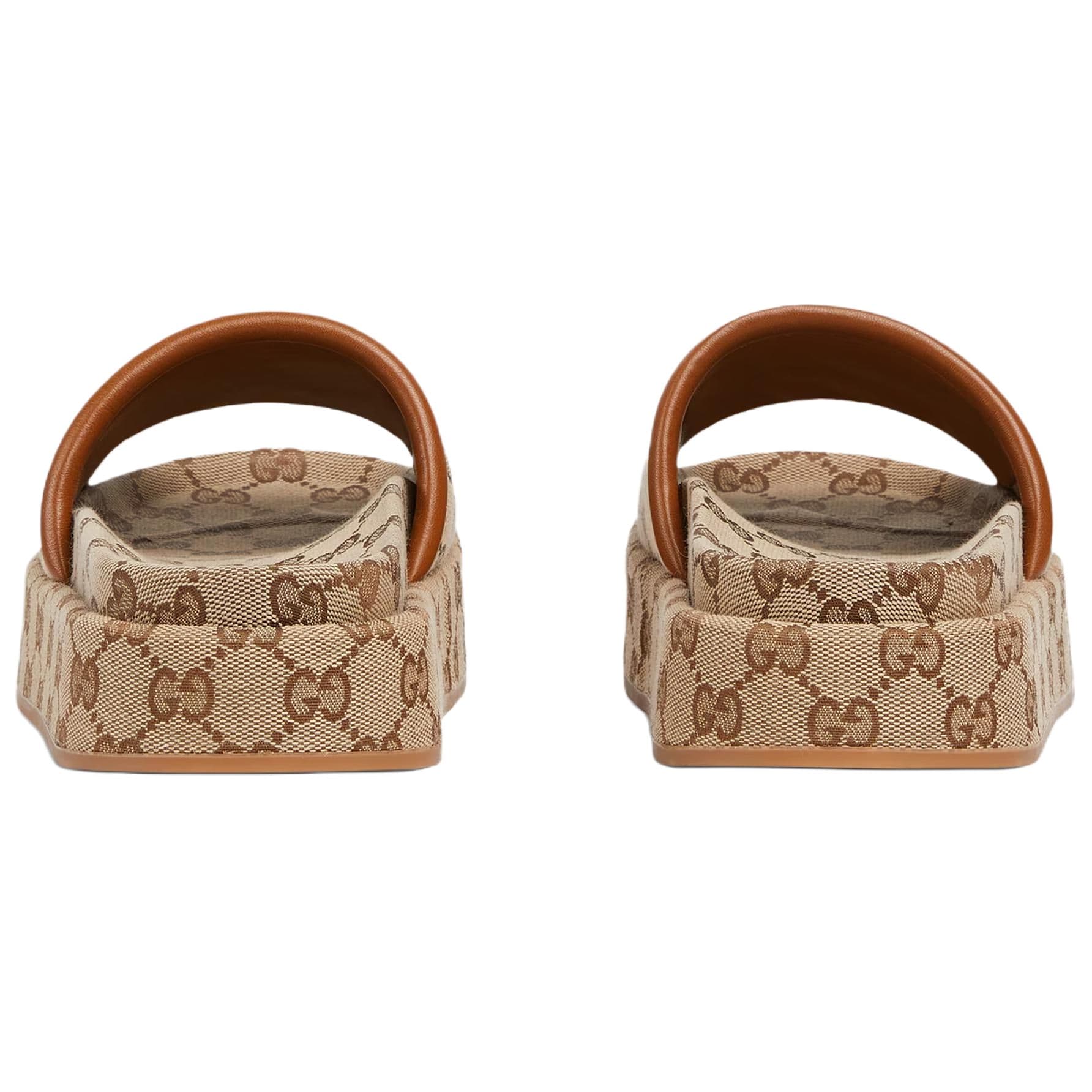 Сандалии Gucci Шлепанцы 3 см Женские Бежевый Темно-коричневый - изображение 4