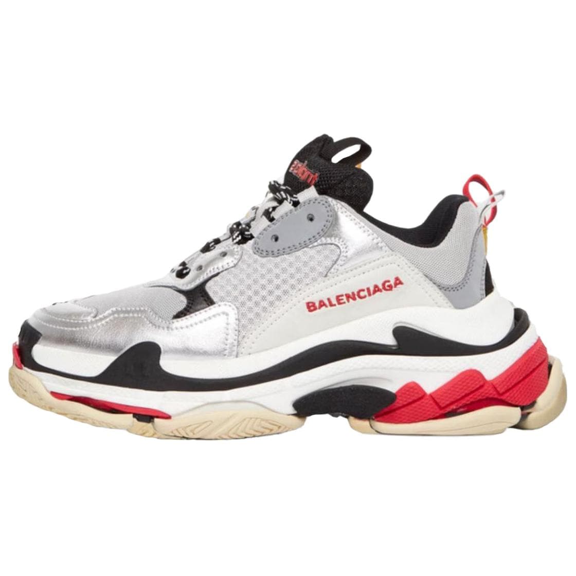 Кроссовки Balenciaga Triple S Low Топ Кроссовки с Толстой Подошвой Женские Красные Серебряные с Эффектом Потертости - изображение 1