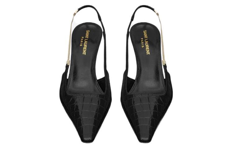 Туфли Saint Laurent Blake Leather Slingback Heels Black - изображение 4