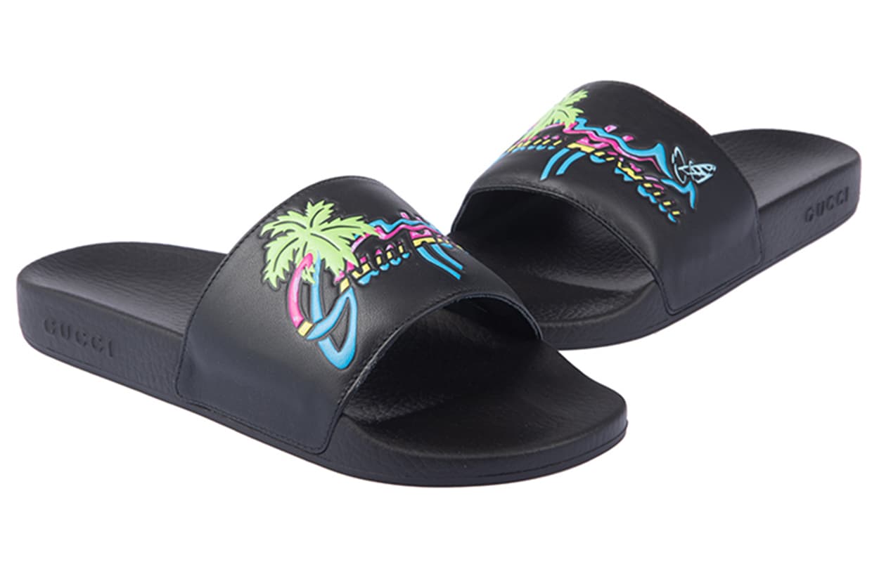 Сандалии Gucci Leather Open-Toe Slides Black - изображение 2