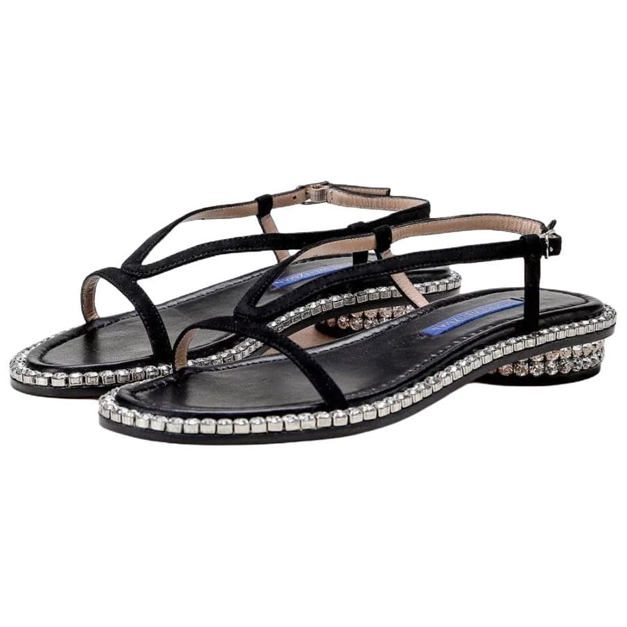 Шлёпанцы Stuart Weitzman Sw Faye Овчина One Шнуровка Сандалии Женские Черные - изображение 2