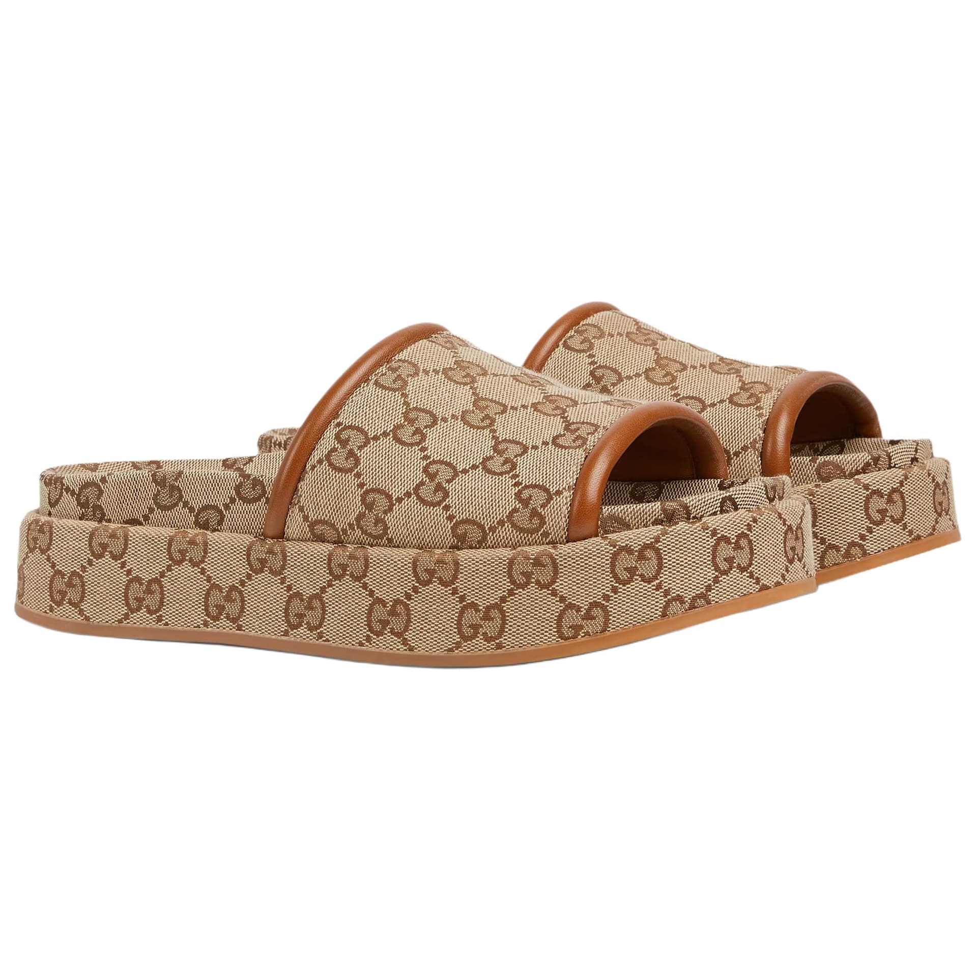 Сандалии Gucci Шлепанцы 3 см Женские Бежевый Темно-коричневый - изображение 3