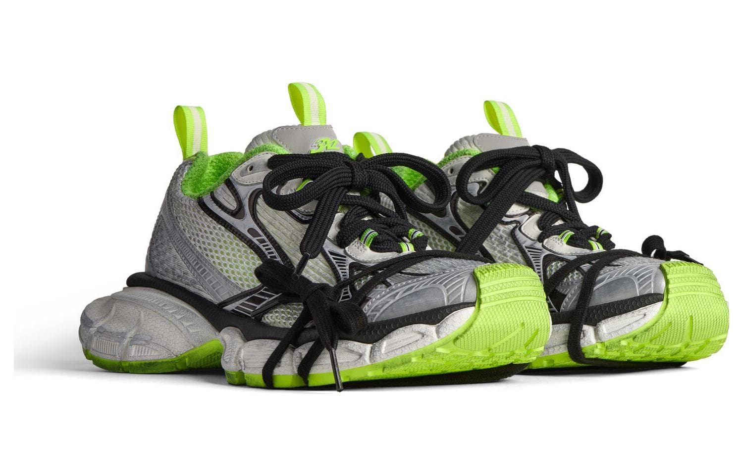 Кроссовки Balenciaga Triple S ПУ (полиуретан) сетчатая ткань низкий топ повседневная обувь женский серебристый с эффектом старения - изображение 4