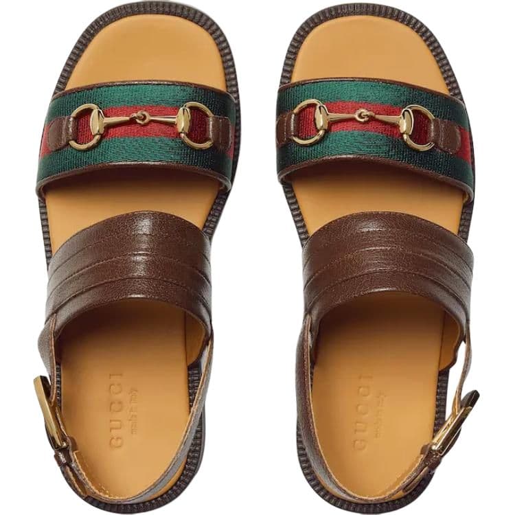 Сандалии GUCCI Пряжка Horsebit Кожа Низкие Сандалии Коричневые Детские - изображение 4