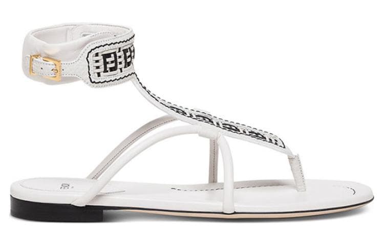 Шлёпанцы FENDI FF INTERLACE Кожа Одинарные Шнуровые Сандалии Женские Белые - изображение 2
