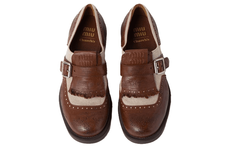 Miu Miu Round Toe Leather Dress Shoes Brown Gray - изображение 4