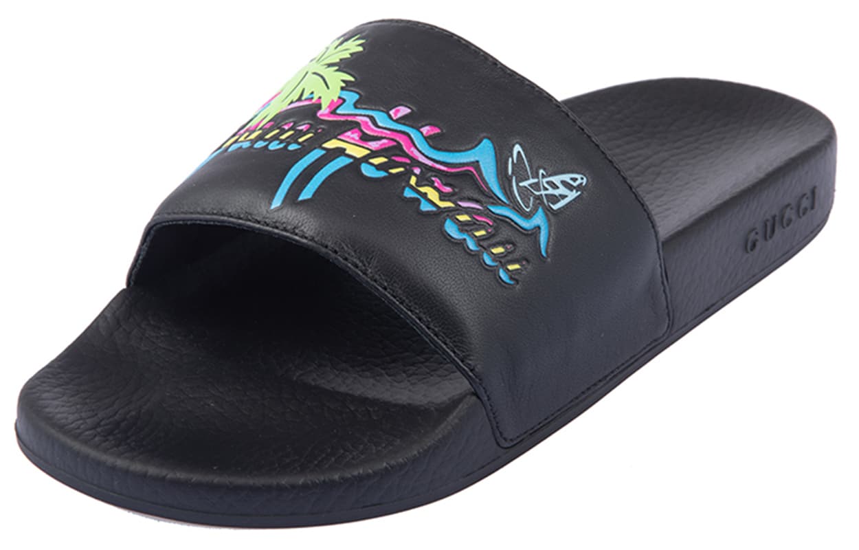 Сандалии Gucci Leather Open-Toe Slides Black - изображение 4