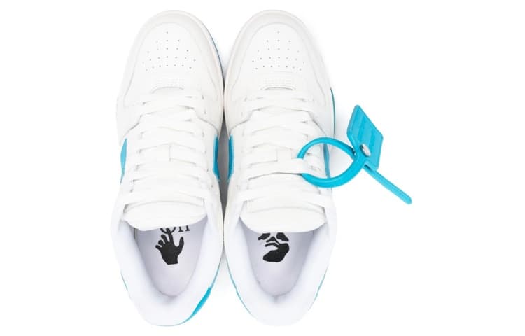 Кроссовки OFF-WHITE Out Of Office 100% кожа Стильные Скейтбординги низкие круглые На шнурках женские бело-голубые - изображение 5