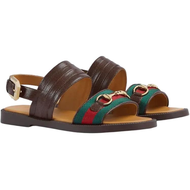 Сандалии GUCCI Пряжка Horsebit Кожа Низкие Сандалии Коричневые Детские - изображение 3