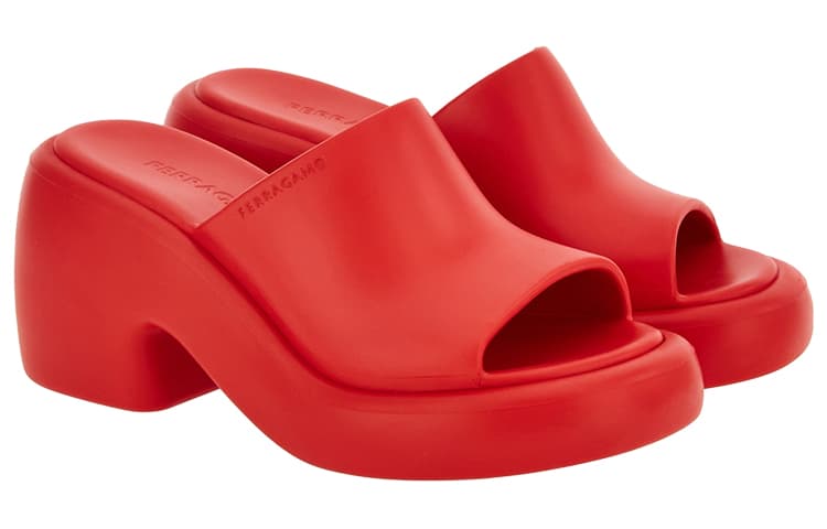 Сандалии Ferragamo Резиновые Тапочки Slide Женские Красные - изображение 3