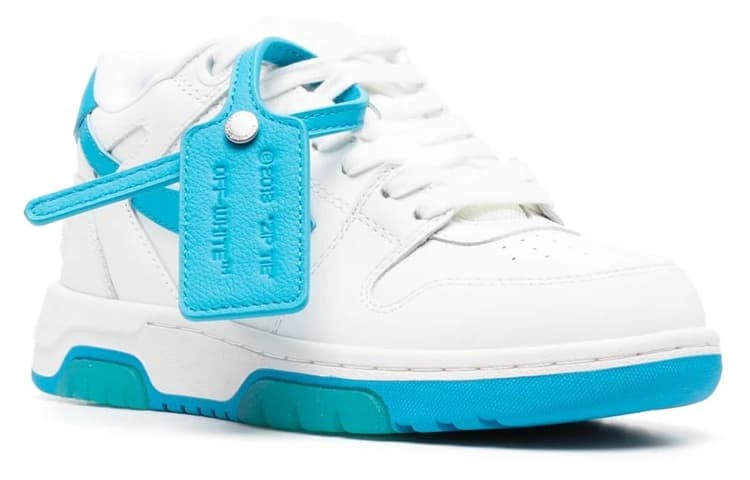 Кроссовки OFF-WHITE Out Of Office 100% кожа Стильные Скейтбординги низкие круглые На шнурках женские бело-голубые - изображение 3
