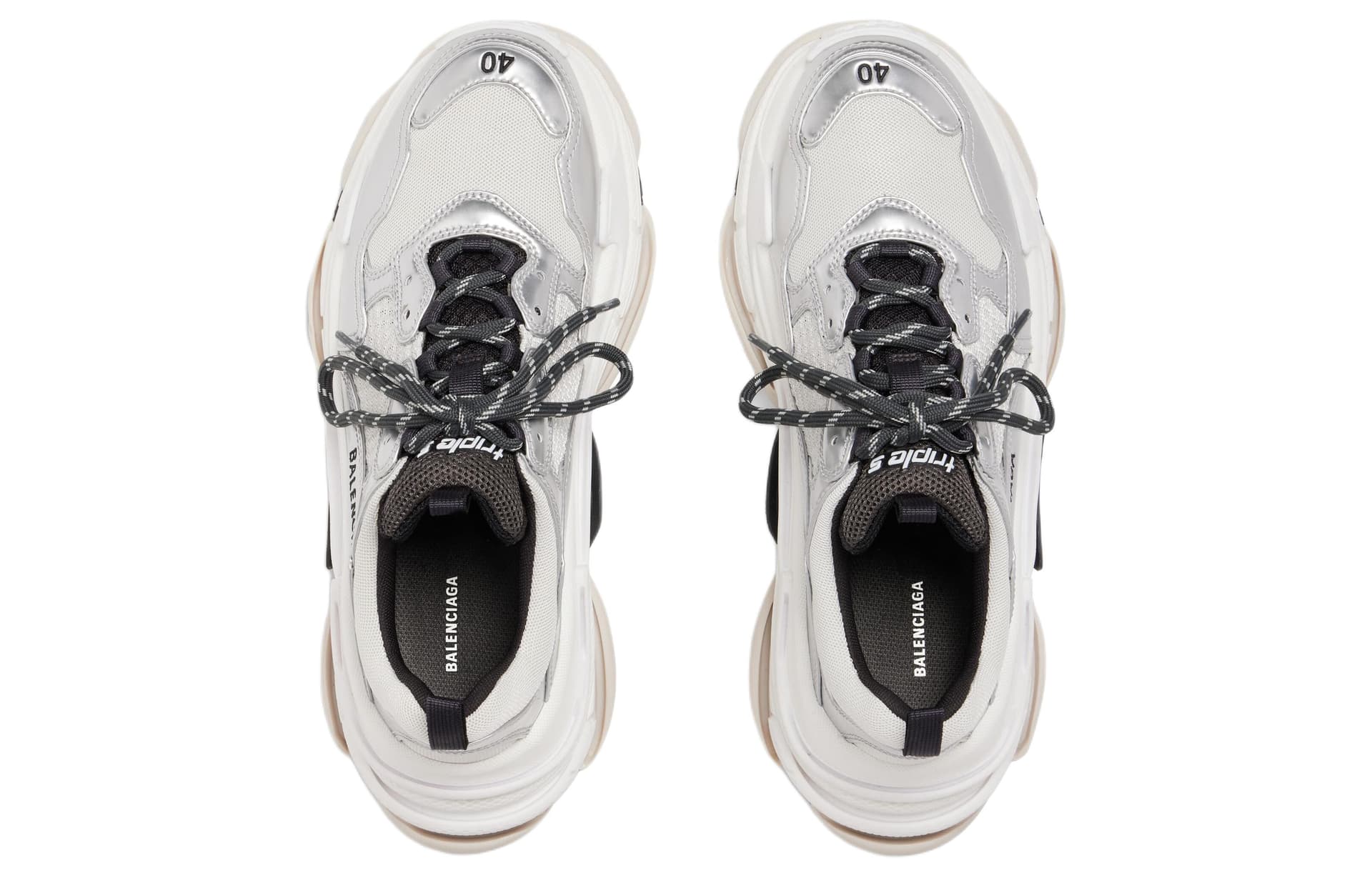 Кроссовки Balenciaga Triple S Текстиль Искусственная кожа Низкий топ Повседневная обувь Женская Серебряный - изображение 3