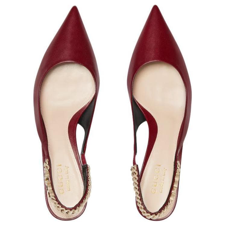 Туфли Gucci Signoria Кожа Узкий каблук Высокие каблуки 5 5 см Женские Красный - изображение 4