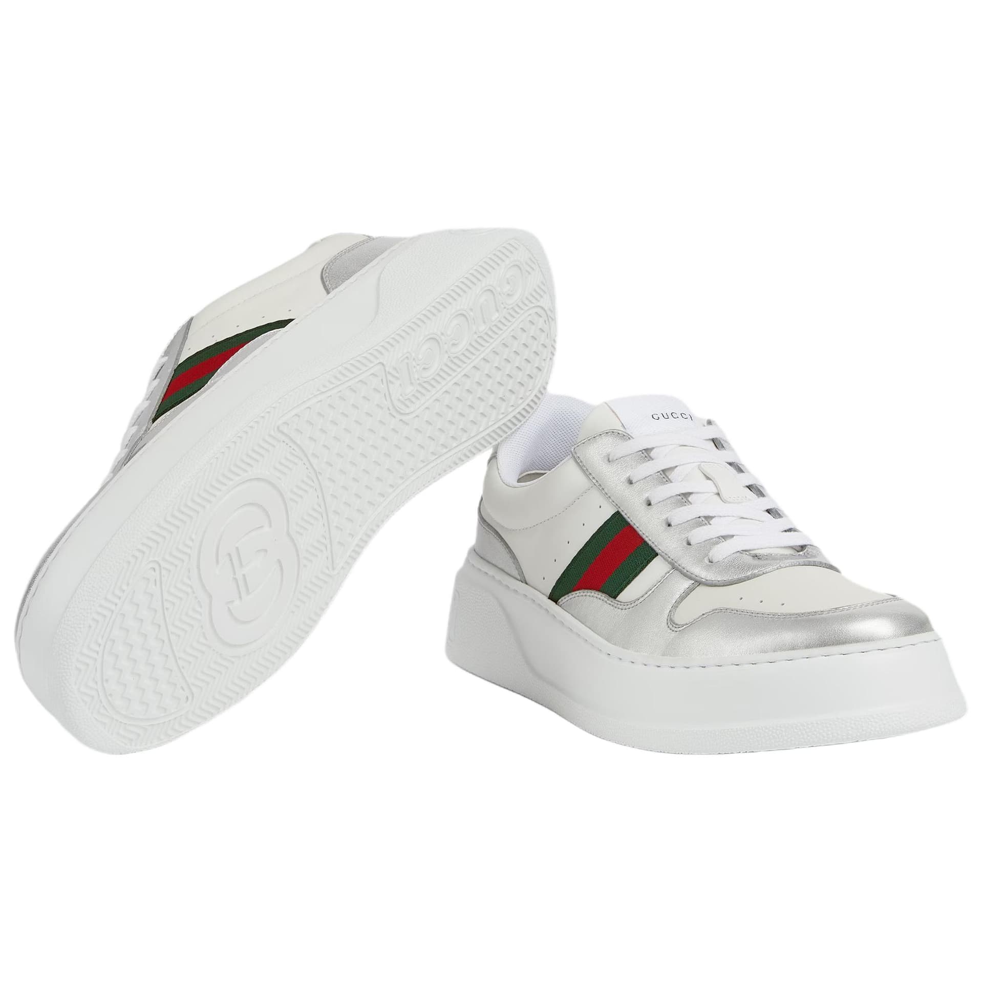 Кроссовки Gucci Leather Round Toe Low Top Sneakers Silver - изображение 6