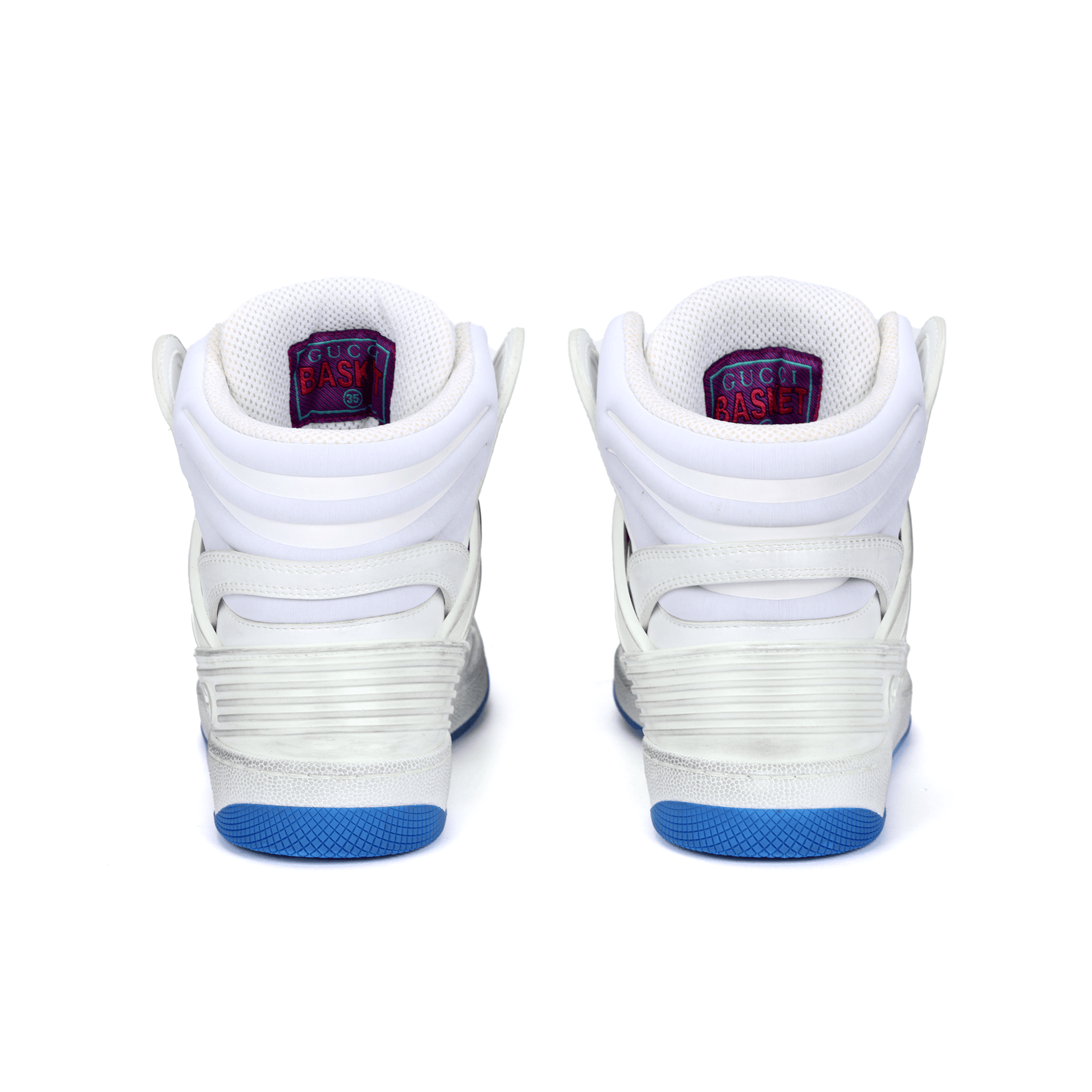 Ретро баскетбольные кроссовки Gucci Basket High Top White Blue - изображение 4