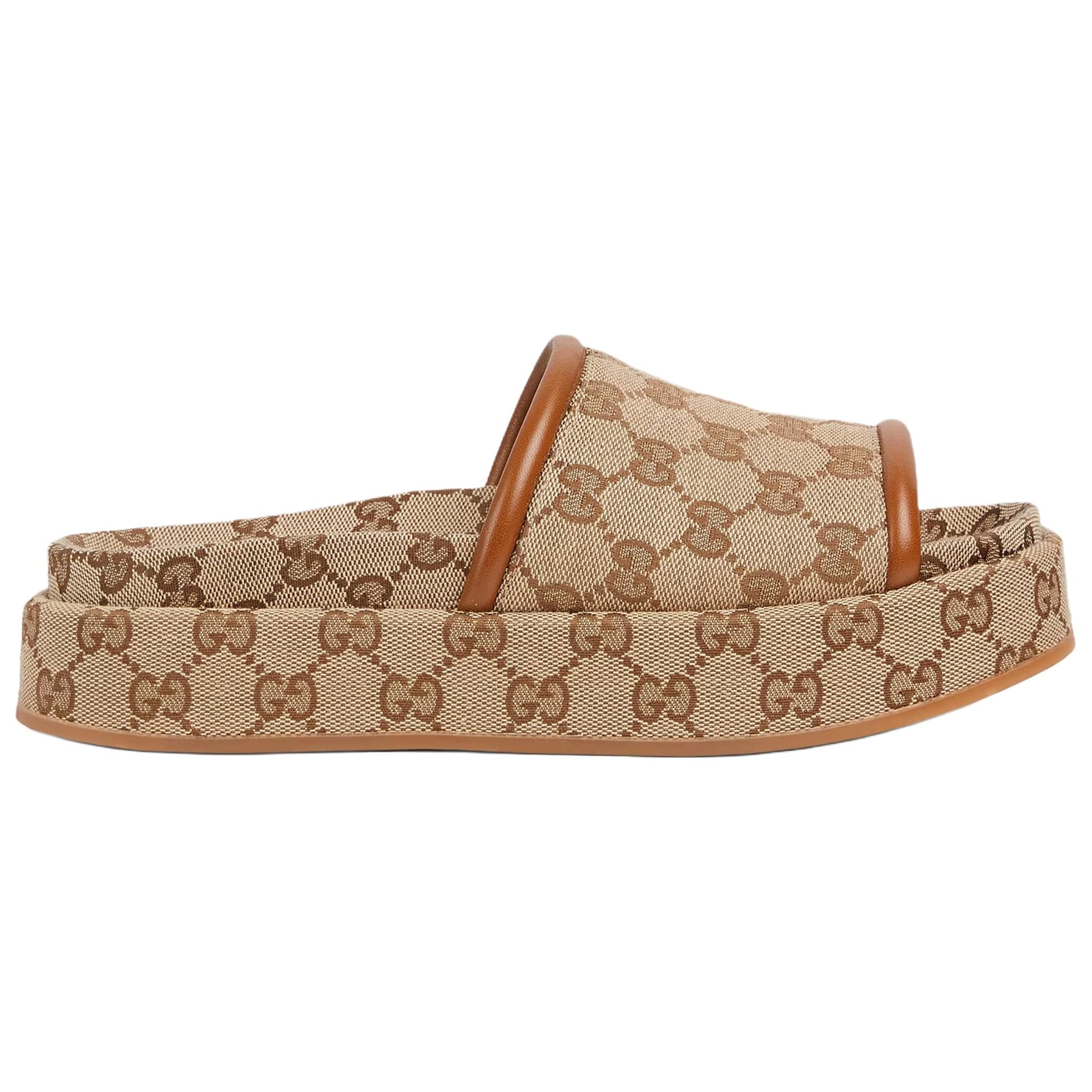 Сандалии Gucci Шлепанцы 3 см Женские Бежевый Темно-коричневый - изображение 2