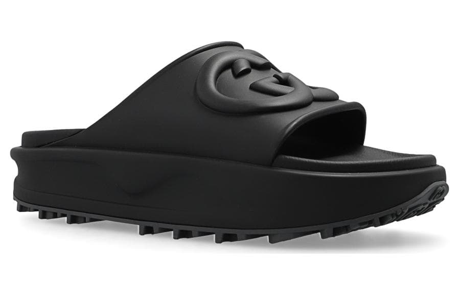 Сандалии Gucci Rubber Slide Sandals Black - изображение 3