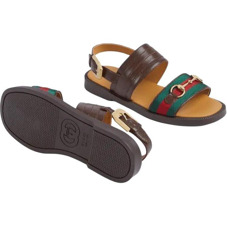Сандалии GUCCI Пряжка Horsebit Кожа Низкие Сандалии Коричневые Детские - изображение 6