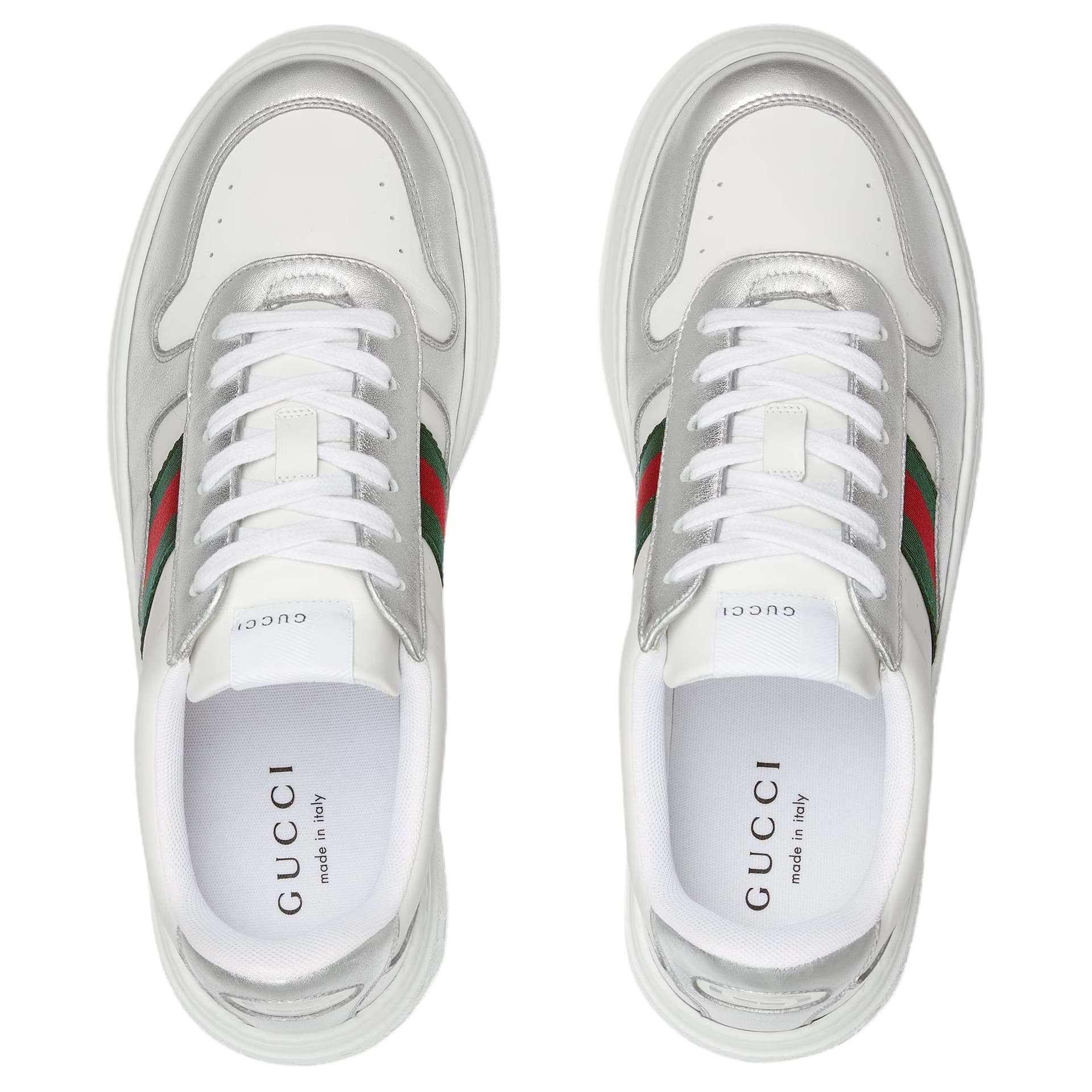 Кроссовки Gucci Leather Round Toe Low Top Sneakers Silver - изображение 4