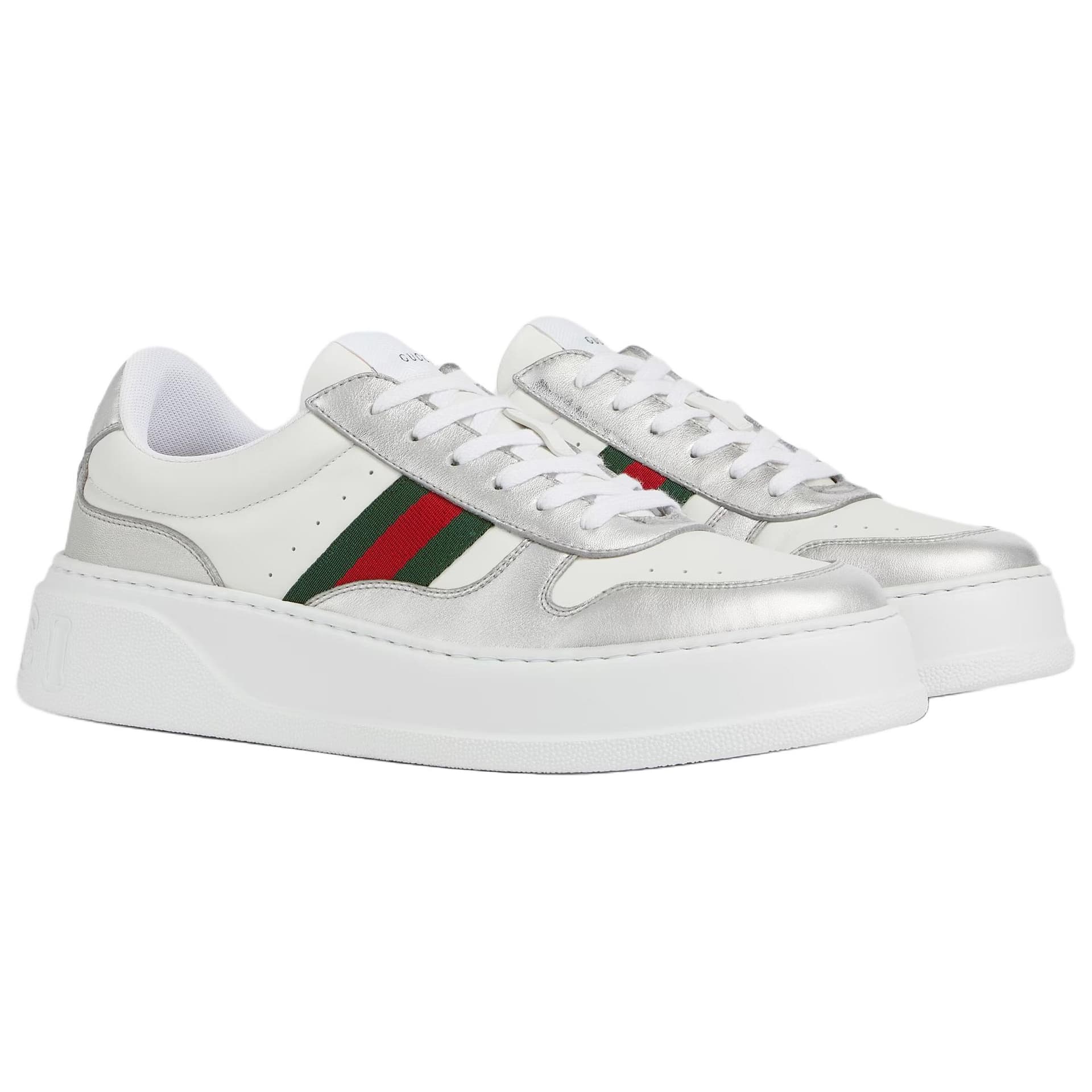Кроссовки Gucci Leather Round Toe Low Top Sneakers Silver - изображение 3