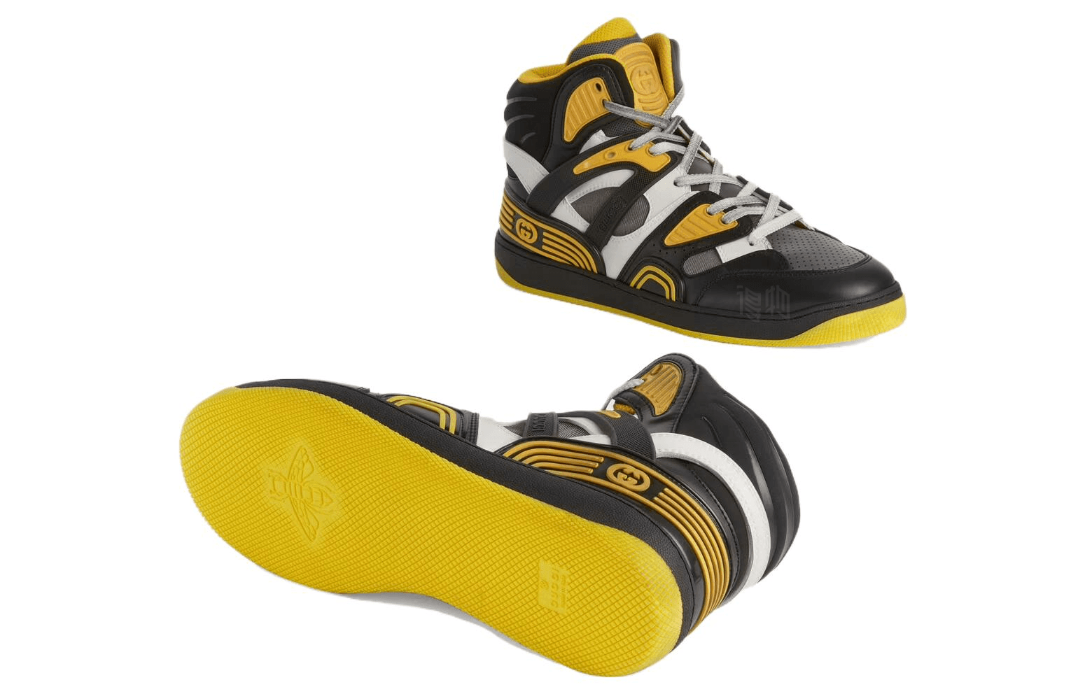Ретро баскетбольные кроссовки Gucci Basket High-Top Retro Basketball Shoes Black White Yellow - изображение 5