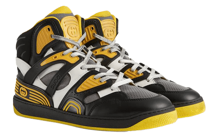 Ретро баскетбольные кроссовки Gucci Basket High-Top Retro Basketball Shoes Black White Yellow - изображение 2