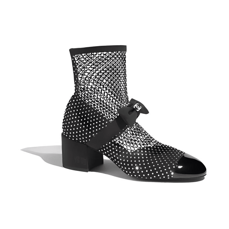 Сапоги CHANEL Fishnet Sleeve Block Heel Ankle Boots Black - изображение 4