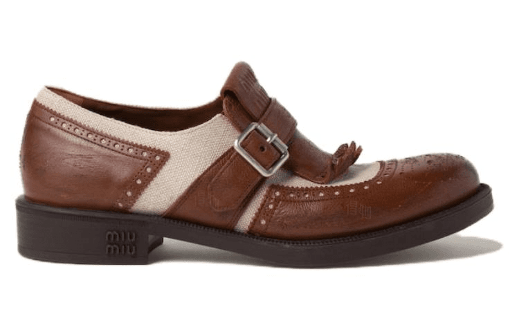 Miu Miu Round Toe Leather Dress Shoes Brown Gray - изображение 2