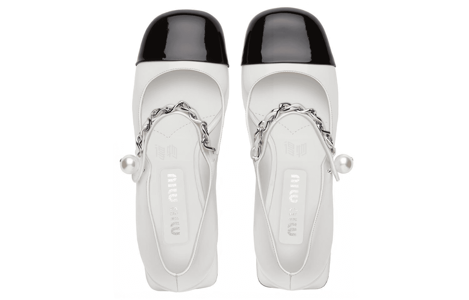 Туфли Miu Miu Patent Pearl Chain Heel White Black 6.5cm 2023 - изображение 5