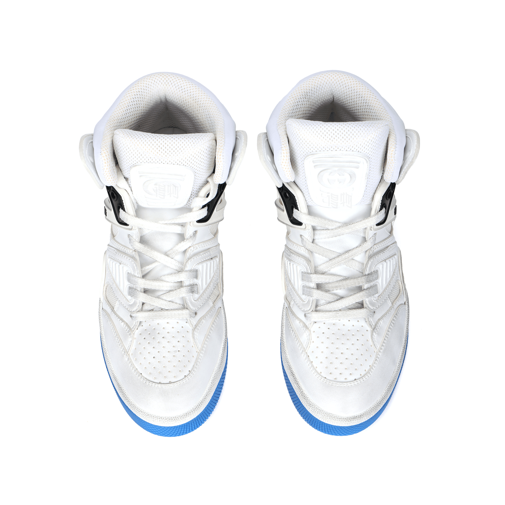 Ретро баскетбольные кроссовки Gucci Basket High Top White Blue - изображение 3