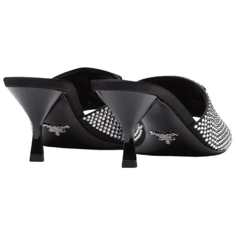Сандалии Prada Crystal Satin Wedge Sandals Black - изображение 4