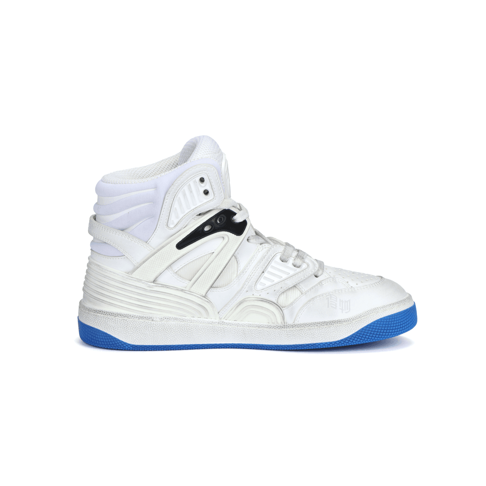 Ретро баскетбольные кроссовки Gucci Basket High Top White Blue - изображение 2