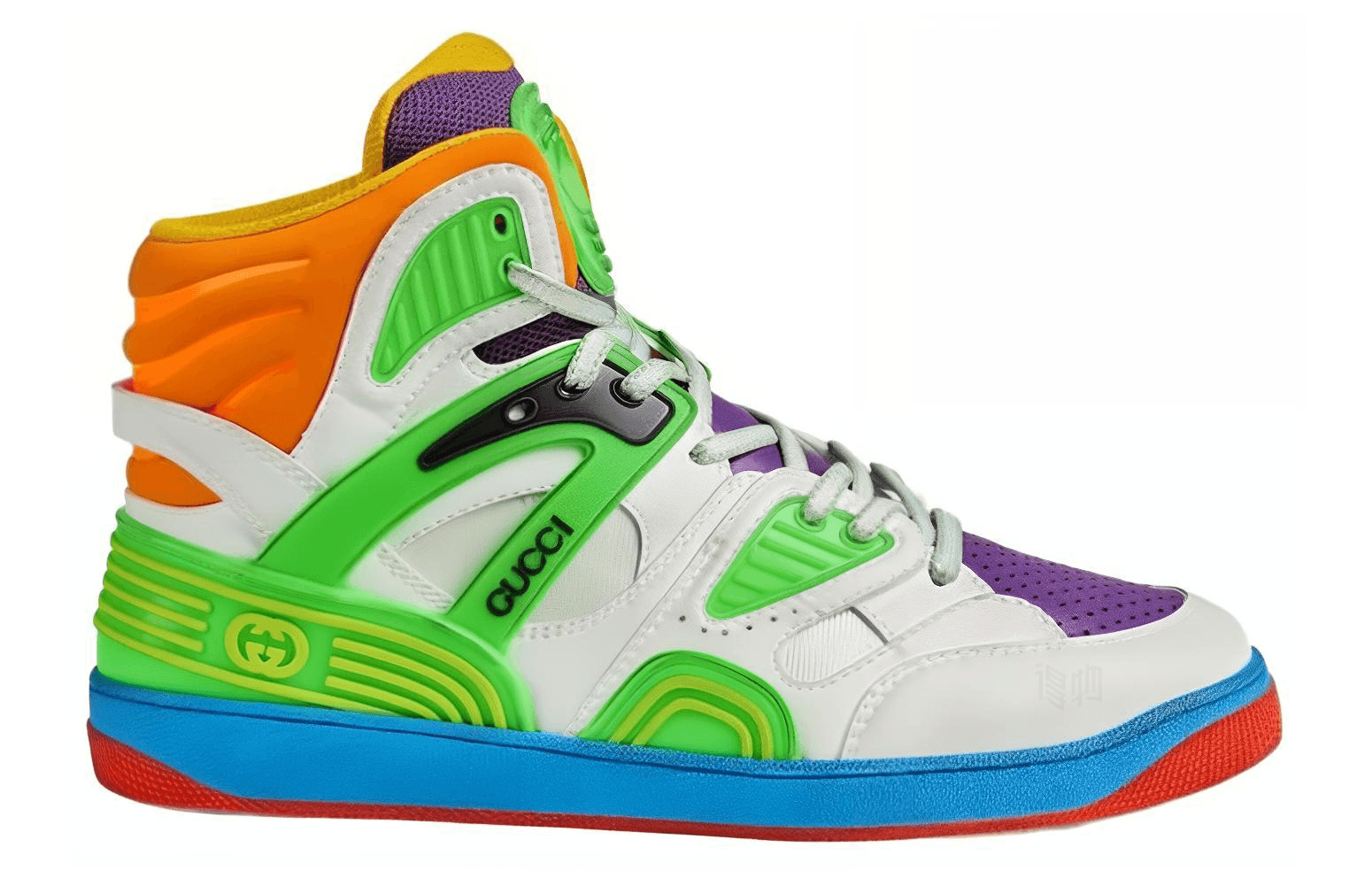 Ретро баскетбольные кроссовки Gucci Basket High Top White Green Purple - изображение 2