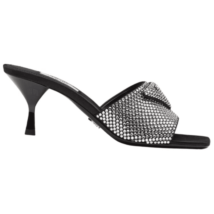 Сандалии Prada Crystal Satin Wedge Sandals Black - изображение 2