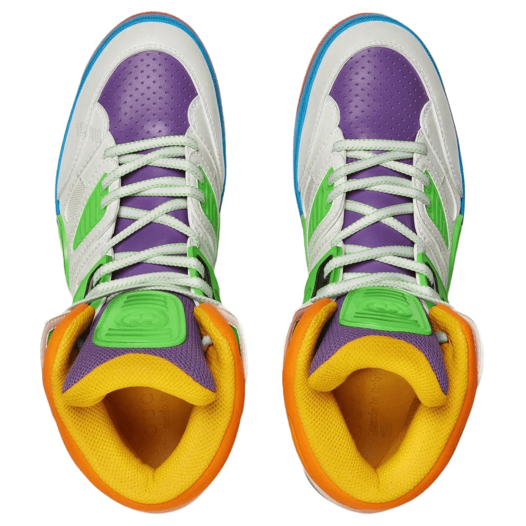Ретро баскетбольные кроссовки Gucci Basket High Top White Green Purple - изображение 4