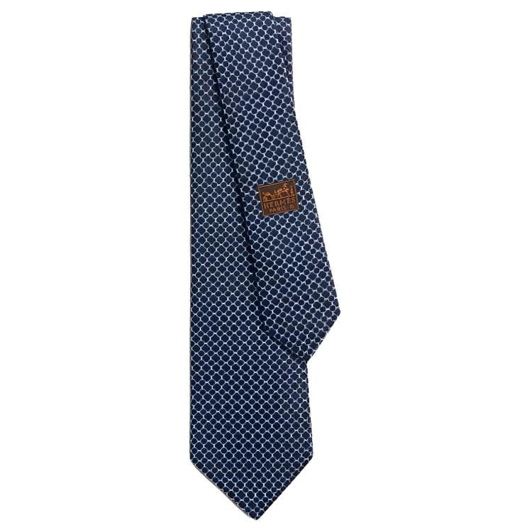 Галстук HERMES Ties Мужской Морской Синий Дальний Небесный Лазурный Белый - изображение 1